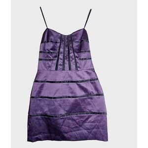 Bcbg Generation Halter Purple Dress With Black Mesh Cut Outs Womans Size 6